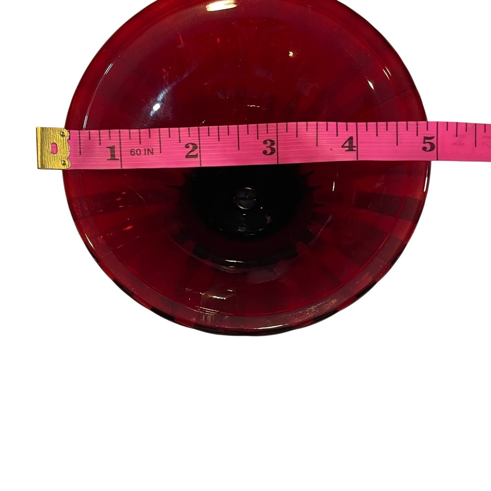 VTG Ruby Red Ribbed Glass Trumpet Vase Flared Rim Bulbous Base 1930s Art Deco - Picture 4 of 5